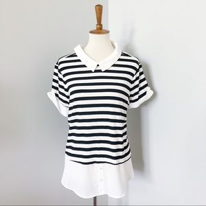 Elle Striped Short Sleeve Blouse Size Large